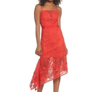 COPY - Revolve Harlyn Red Lace Cutout Asymmetrical Dress